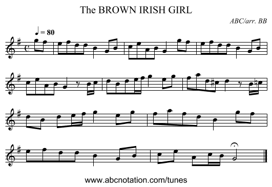 BROWN IRISH GIRL, The - staff notation