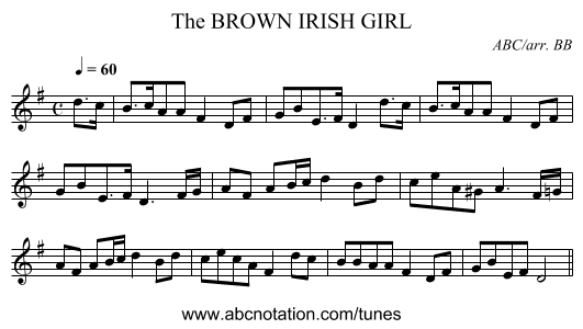 BROWN IRISH GIRL, The - staff notation