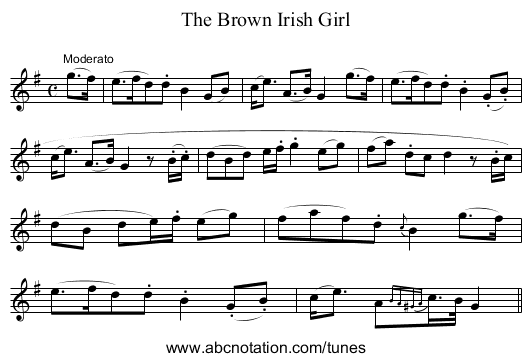 Brown Irish Girl, The - staff notation