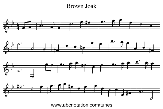 Brown Joak - staff notation