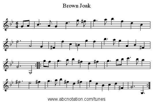 Brown Joak - staff notation