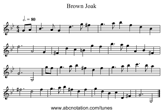 Brown Joak - staff notation