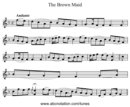 Brown Maid, The - staff notation