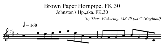 Brown Paper Hornpipe. FK.30 - staff notation