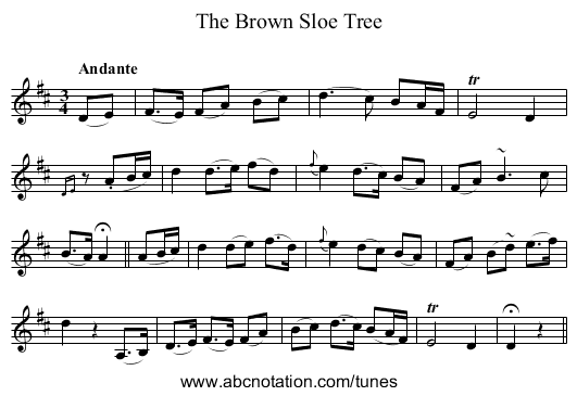 Brown Sloe Tree, The - staff notation