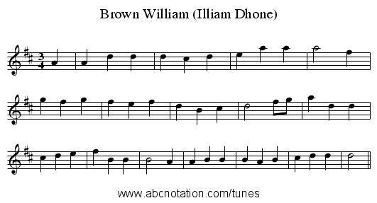 Brown William (Illiam Dhone) - staff notation