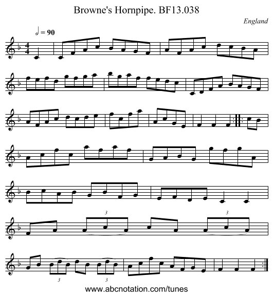 Browne's Hornpipe. BF13.038 - staff notation