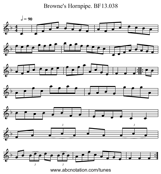 Browne's Hornpipe. BF13.038 - staff notation