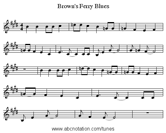 Brown's Ferry Blues - staff notation