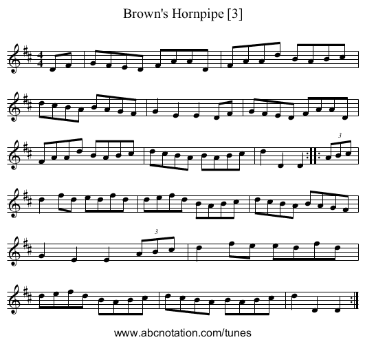 Brown's Hornpipe [3] - staff notation