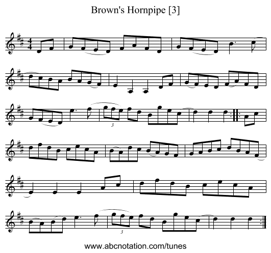 Brown's Hornpipe [3] - staff notation
