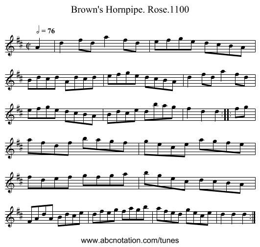 Brown's Hornpipe. Rose.1100 - staff notation