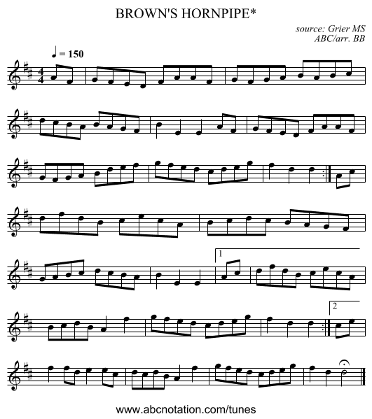 BROWN'S HORNPIPE* - staff notation