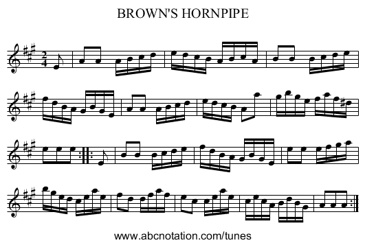 BROWN'S HORNPIPE - staff notation