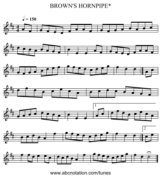 BROWN'S HORNPIPE* - staff notation