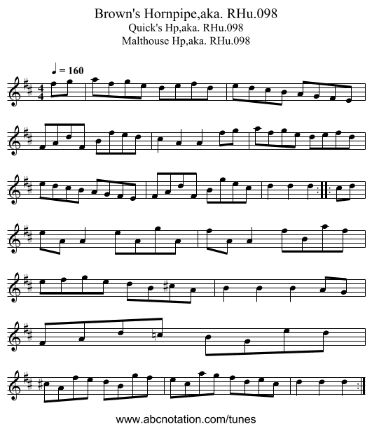 Brown's Hornpipe,aka. RHu.098 - staff notation