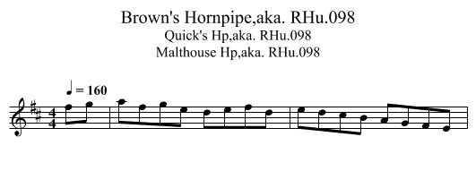 Brown's Hornpipe,aka. RHu.098 - staff notation