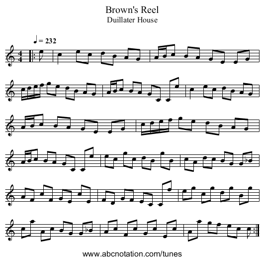 Brown's Reel - staff notation
