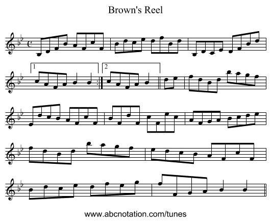 Brown's Reel - staff notation