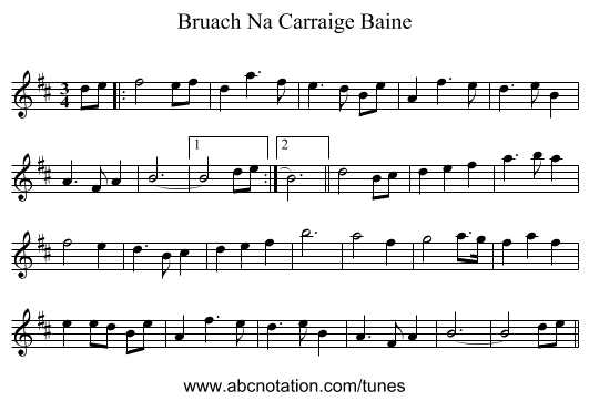 Bruach Na Carraige Baine - staff notation
