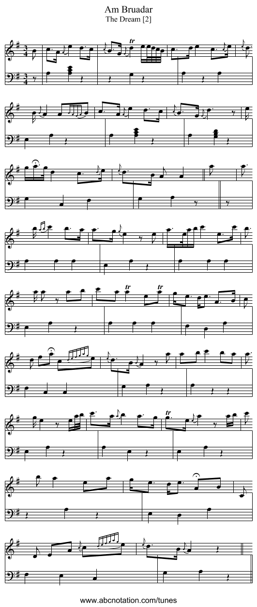 Bruadar, Am - staff notation