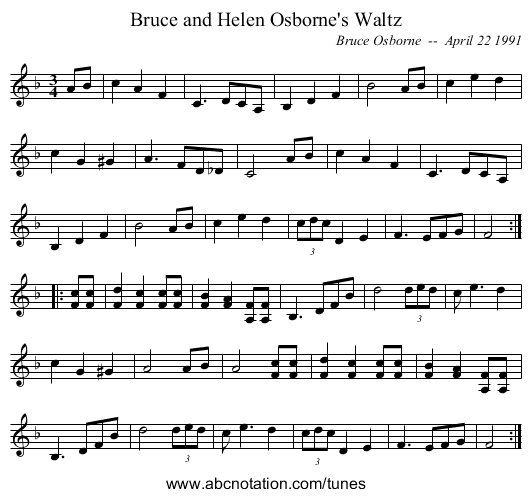 Bruce and Helen Osborne's Waltz - staff notation
