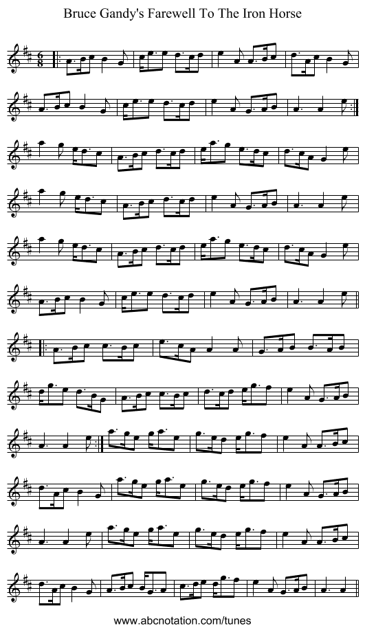 Bruce Gandy's Farewell To The Iron Horse - staff notation