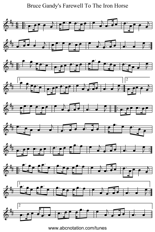 Bruce Gandy's Farewell To The Iron Horse - staff notation
