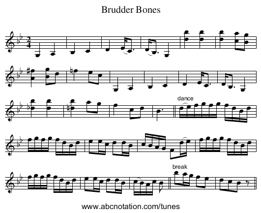 Brudder Bones - staff notation