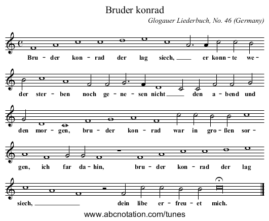 Bruder konrad - staff notation