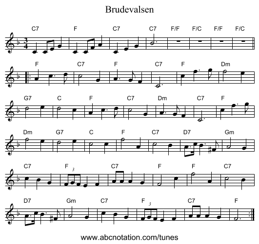 Brudevalsen - staff notation