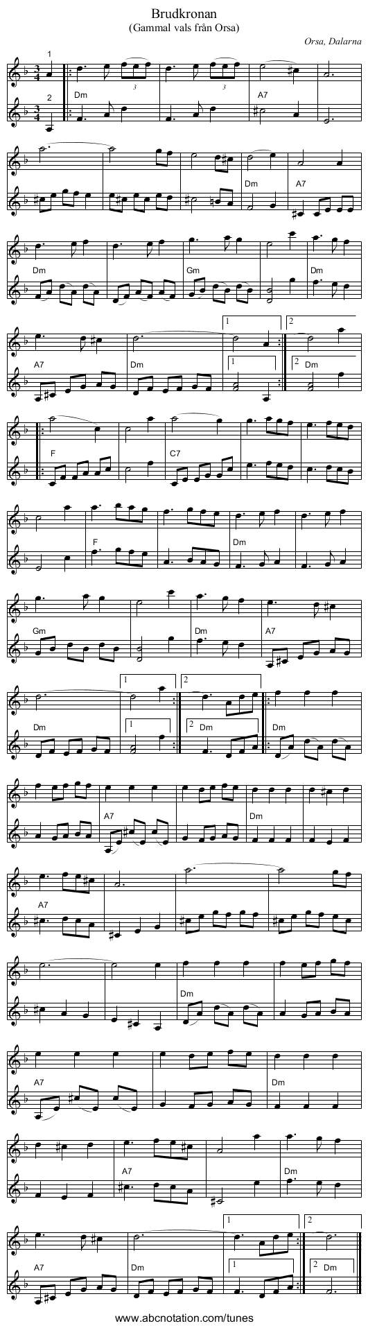 Brudkronan - staff notation