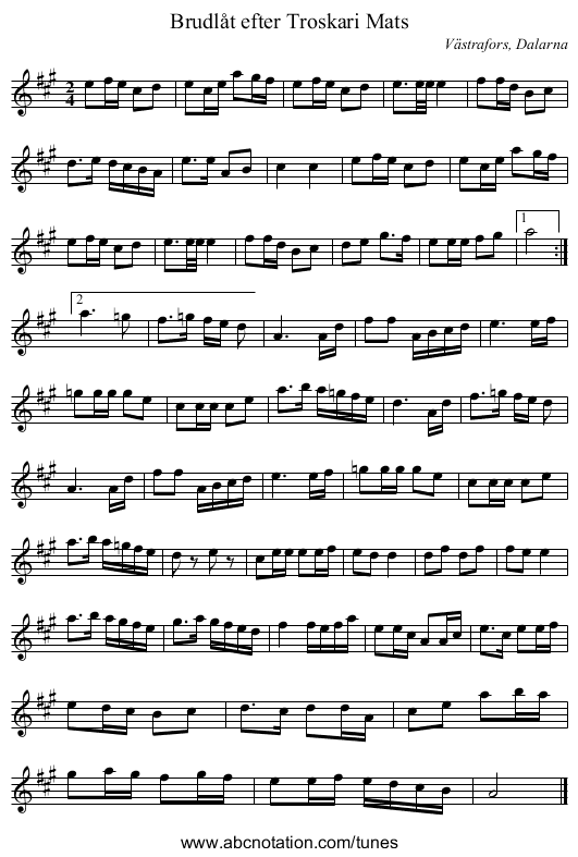 Brudlåt efter Troskari Mats - staff notation