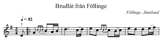 Brudlåt från Föllinge - staff notation
