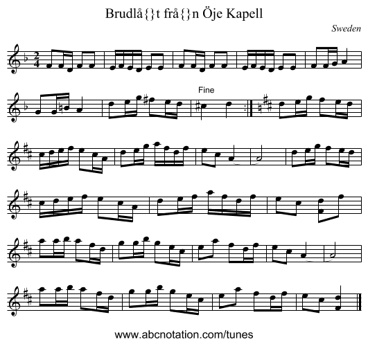 Brudlåt från Öje Kapell - staff notation
