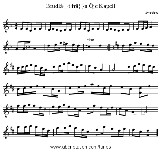Brudlåt från Öje Kapell - staff notation