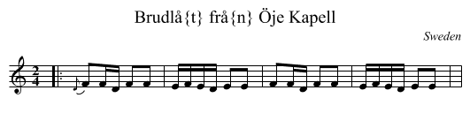 Brudl&aring;t fr&aring;n &Ouml;je Kapell - staff notation