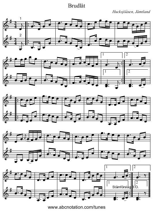 Brudlåt - staff notation