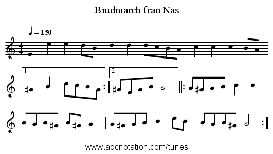 Brudmarch fran Nas - staff notation