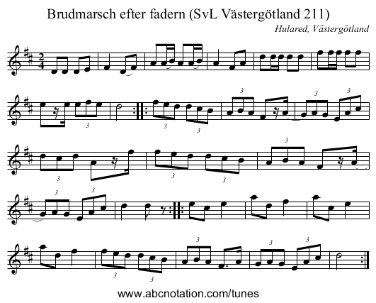 Brudmarsch efter fadern (SvL Västergötland 211) - staff notation