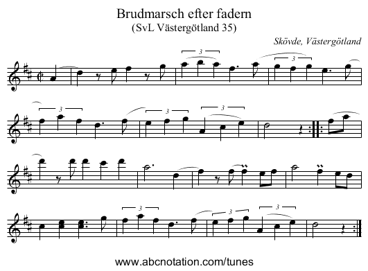 Brudmarsch efter fadern - staff notation