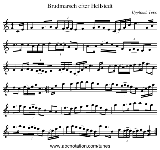 Brudmarsch efter Hellstedt - staff notation