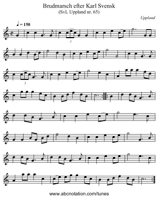 Brudmarsch efter Karl Svensk - staff notation