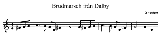 Brudmarsch från Dalby - staff notation