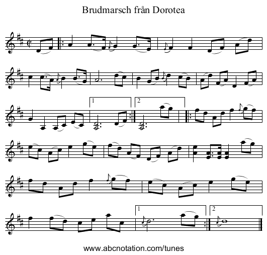Brudmarsch från Dorotea - staff notation