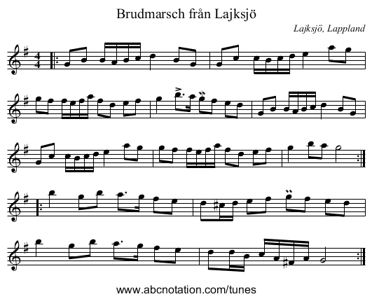 Brudmarsch från Lajksjö - staff notation