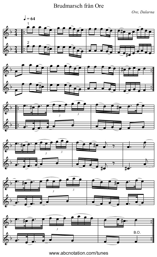 Brudmarsch från Ore - staff notation