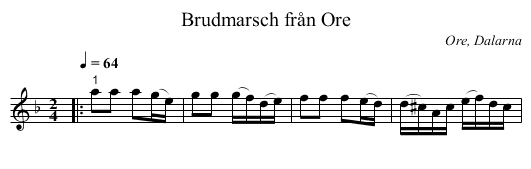 Brudmarsch från Ore - staff notation