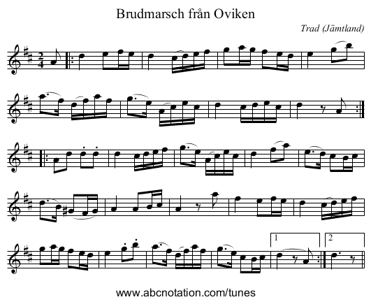 Brudmarsch från Oviken - staff notation