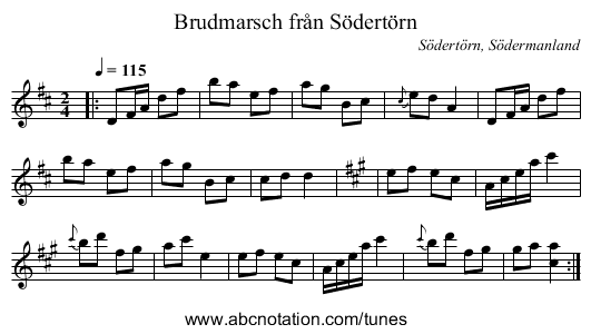 Brudmarsch från Södertörn - staff notation